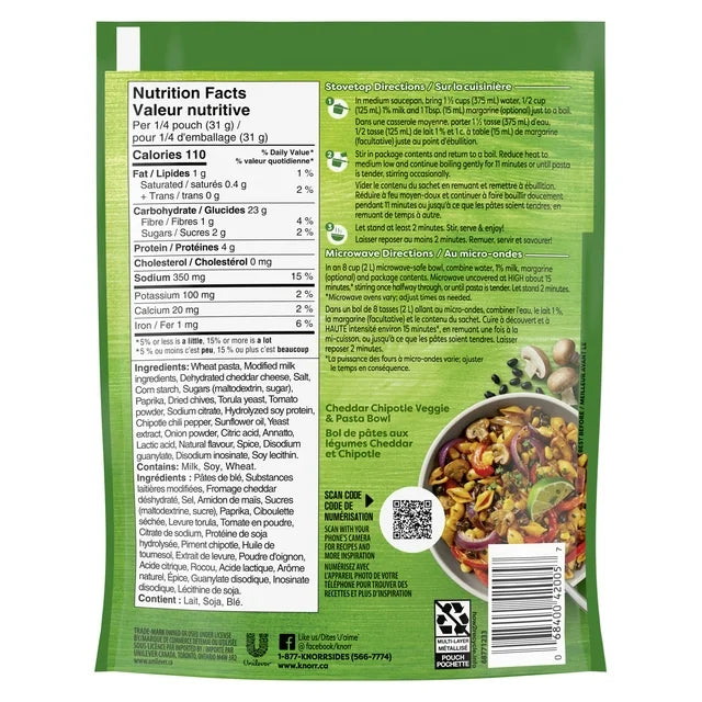 Knorr Sidekicks Cheddar Chipotle Pasta Side Dish 124 g. / 4.4 oz.