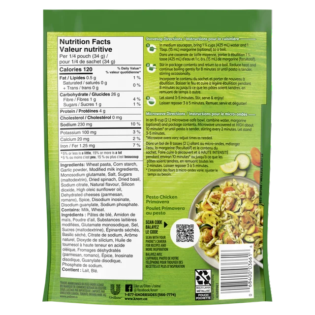 Knorr Sidekicks Parmesan Pesto Pasta Side Dish 135 g. / 4.8 oz.