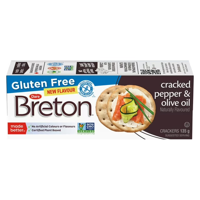 Dare Breton Gluten Free Cracked Pepper and Olive Oil Crackers 135 g. / 4.7 oz.