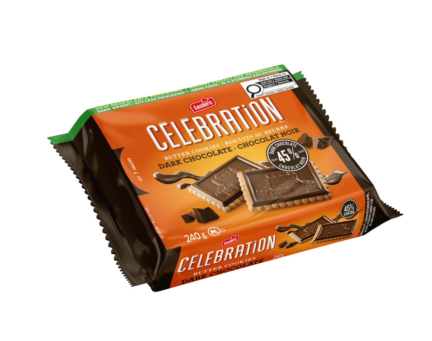 Leclerc Celebration Dark Chocolate 45% Butter Cookies 240 g. / 8.47 oz.