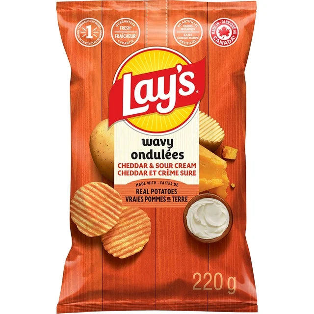 Lay's Cheddar & Sour Cream Ridged Flavored Potato Chips 220 g. / 7.76 oz.