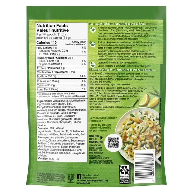 Knorr Sidekicks Creamy Parmesan Pasta Side Dish 124 g. / 4.4 oz.